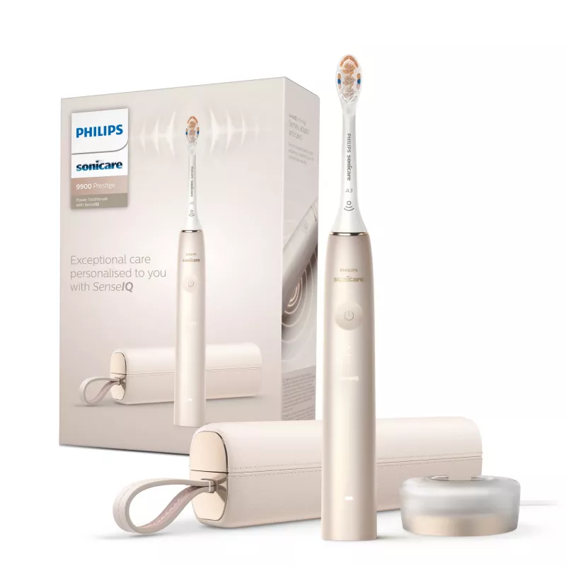 Philips Sonicare DiamondClean Prestige 9900 sērija DiamondClean Prestige HX9992/11 skaņas elektriskā zobu birste ar SenseIQ - šampanietis