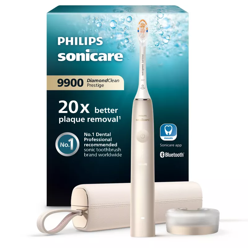 Philips Sonicare DiamondClean Prestige 9900 sērija DiamondClean Prestige HX9992/11 skaņas elektriskā zobu birste ar SenseIQ - šampanietis