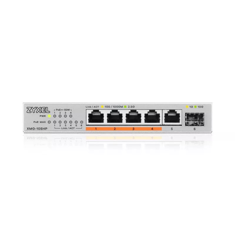 Zyxel XMG-105HP Nepārvaldāms 2.5G Ethernet (100/1000/2500) Power over Ethernet (PoE) Sudrabs