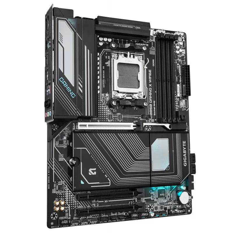 Mātesplate GIGABYTE B850 GAMING X WIFI6E — AMD Ryzen 9000 sērijas CPU, 12+2+2 fāžu digitālais VRM, līdz 8200MHz DDR5 (OC), 1xPCIe 5.0 + 2xPCIe 4.0 M.2, 2.5LAN, WIFI 6E, USB 3.2 Gen 2x2