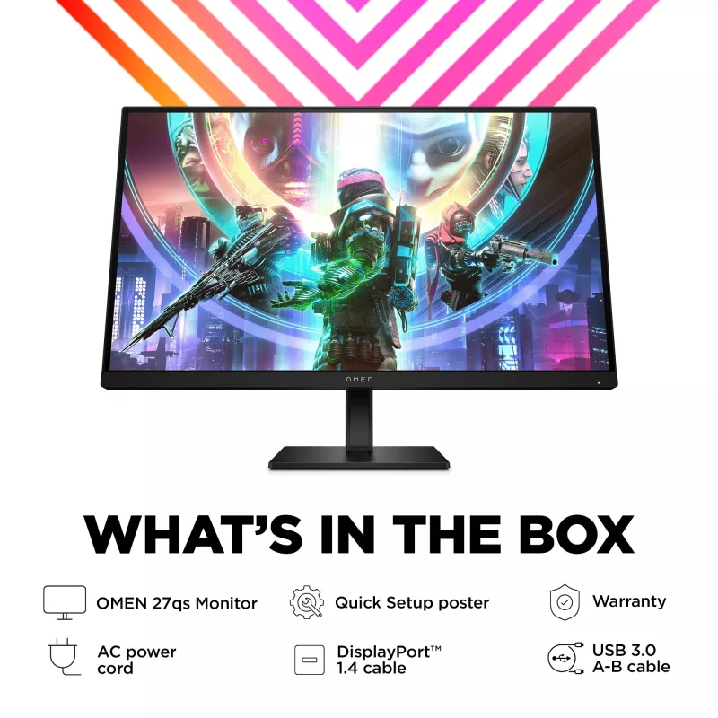 OMEN by HP 27 collu QHD 240Hz spēļu monitors - OMEN 27qs, 68.6 cm (27 collas), 2560 x 1440 pikseļi, Quad HD, LCD, 1 ms, Melns