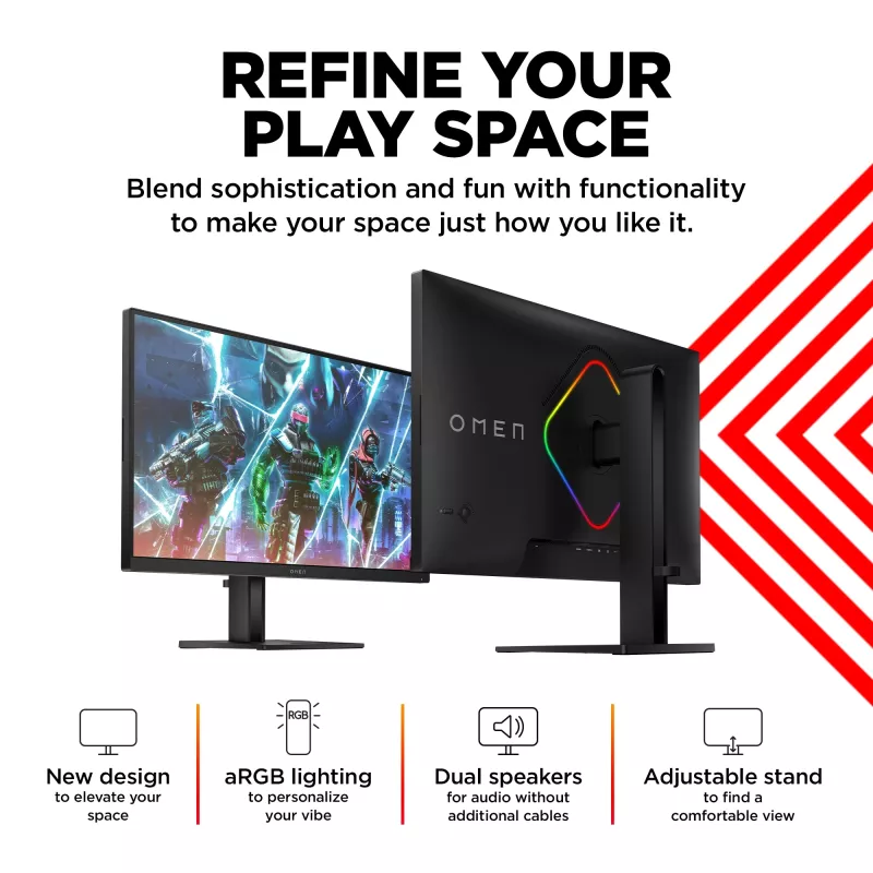 OMEN by HP 27 collu QHD 240Hz spēļu monitors - OMEN 27qs, 68.6 cm (27 collas), 2560 x 1440 pikseļi, Quad HD, LCD, 1 ms, Melns