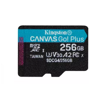 Kingston Technology 256 GB microSDXC Canvas Go Plus Gen4 200R A2 U3 vienas iepakojums bez adaptera
