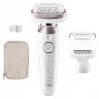 Epilators BRAUN Silk-épil 9 Flex 9-030 — 40 MicroGrip pincetes, bezvada, mitrai un sausai lietošanai, masāža, balts/rozā