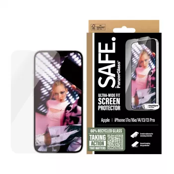 PanzerGlass SAFE. by ® Ekrāna aizsargs iPhone 17e | 16e | 14 | 13 | 13 Pro | Ultra-Wide Fit ar EasyAligner