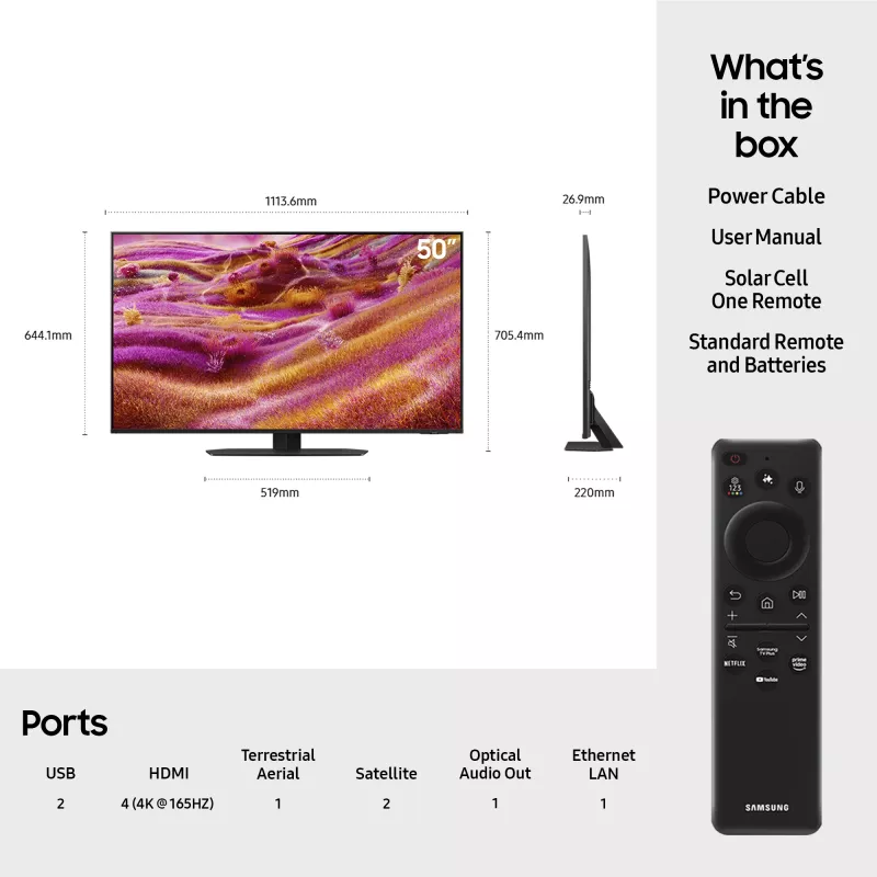 Samsung QE50QN90FAT 127 cm (50 collas) 4K Ultra HD Smart TV Wi-Fi Melns