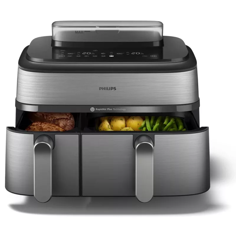 Philips 5000 sērijas NA555/00 fritieris Dubultais 9 L Brīvi stāvošs 2750 W Karstā gaisa fritieris Sudrabs