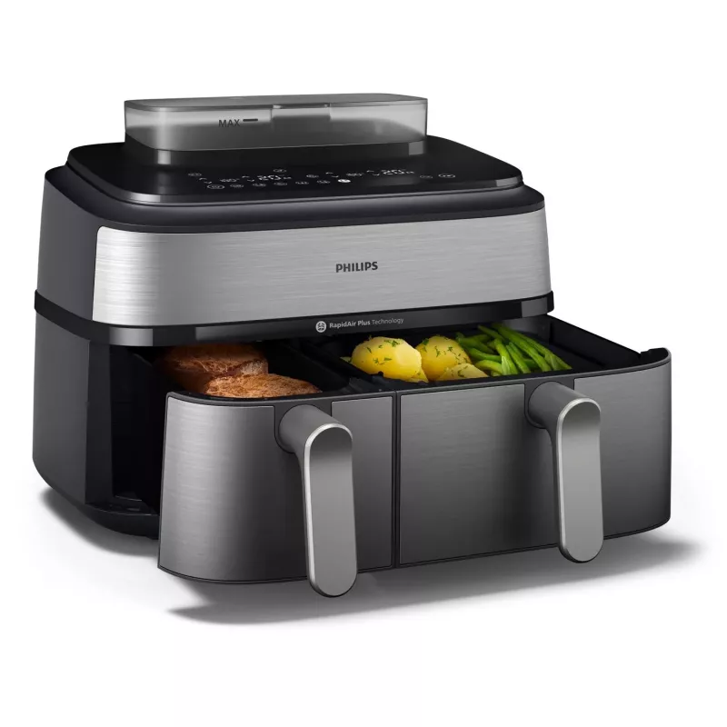 Philips 5000 sērijas NA555/00 fritieris Dubultais 9 L Brīvi stāvošs 2750 W Karstā gaisa fritieris Sudrabs