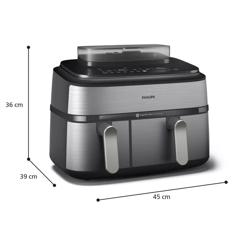 Philips 5000 sērijas NA555/00 fritieris Dubultais 9 L Brīvi stāvošs 2750 W Karstā gaisa fritieris Sudrabs