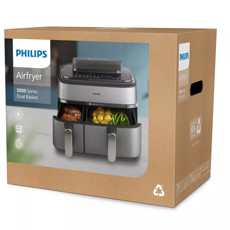 Philips 5000 sērijas NA555/00 fritieris Dubultais 9 L Brīvi stāvošs 2750 W Karstā gaisa fritieris Sudrabs