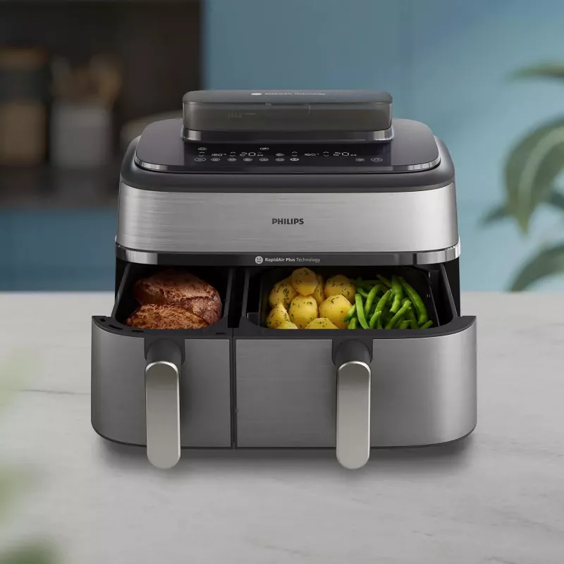 Philips 5000 sērijas NA555/00 fritieris Dubultais 9 L Brīvi stāvošs 2750 W Karstā gaisa fritieris Sudrabs