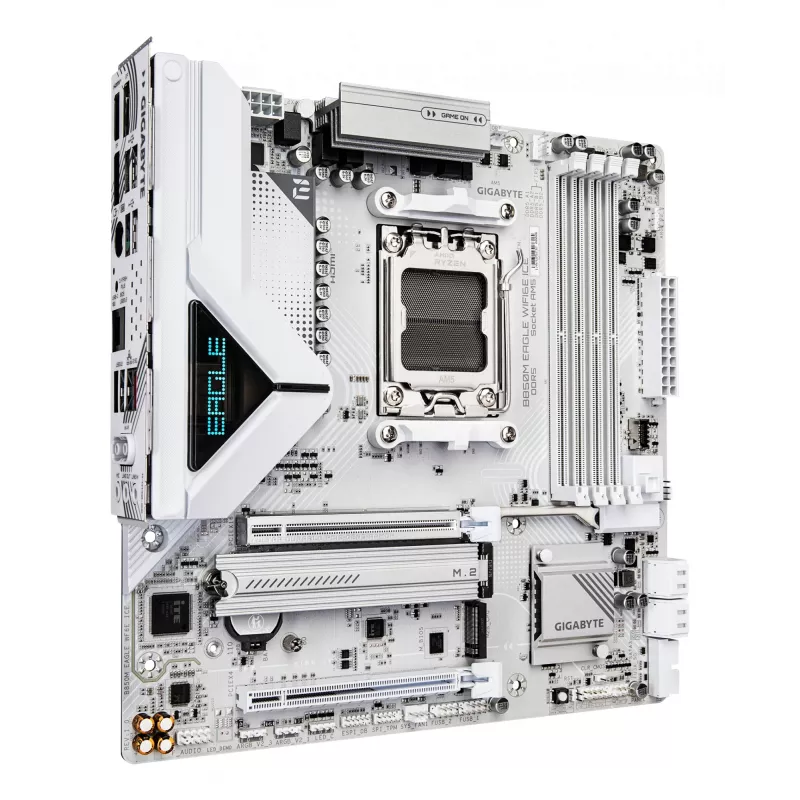 GIGABYTE B850M EAGLE WIFI6E ICE mātesplate - AMD Ryzen 9000 sērijas CPU, 8+2+2 fāžu digitālais VRM, līdz 8200MHz DDR5 (OC), 1xPCIe 5.0 + 1xPCIe 4.0 M.2, Wi-Fi 6E, 2.5 GbE LAN, USB 3.2 Gen 2