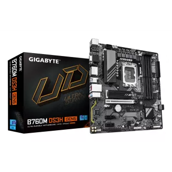 GIGABYTE B760M DS3H GEN5 mātesplate — atbalsta Intel Core 14. paaudzes CPU, 6+2+1 fāžu digitālais VRM, līdz 5600MHz DDR5, 2xPCIe 4.0 M.2, 2.5GbE LAN, USB 3.2 Gen2