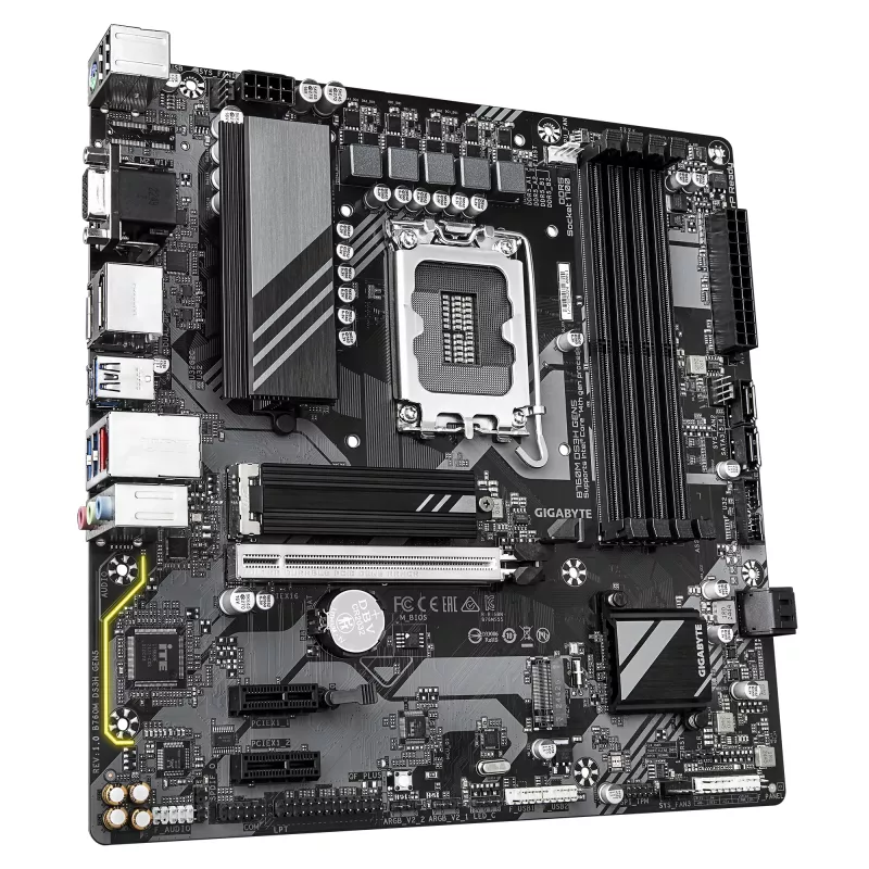 GIGABYTE B760M DS3H GEN5 mātesplate — atbalsta Intel Core 14. paaudzes CPU, 6+2+1 fāžu digitālais VRM, līdz 5600MHz DDR5, 2xPCIe 4.0 M.2, 2.5GbE LAN, USB 3.2 Gen2