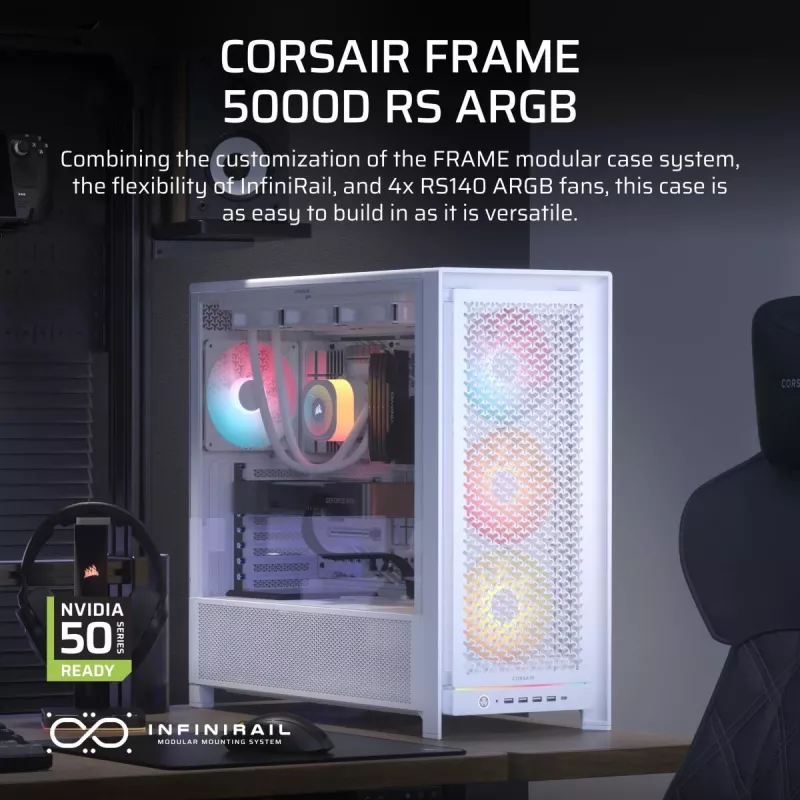 CORSAIR datora korpuss - Frame 5000D RS ARGB ar augstu gaisa plūsmu - balts