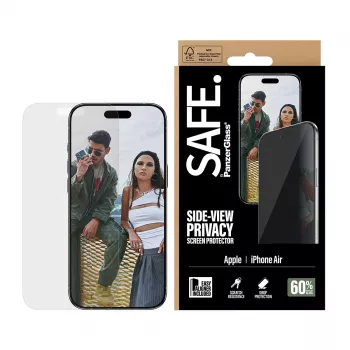 Ekrāna aizsargs PanzerGlass SAFE. Privacy Apple iPhone Air — rūdīts stikls, īpaši plata pielāgošana, EasyAligner, skrāpējumu un triecienu izturīgs
