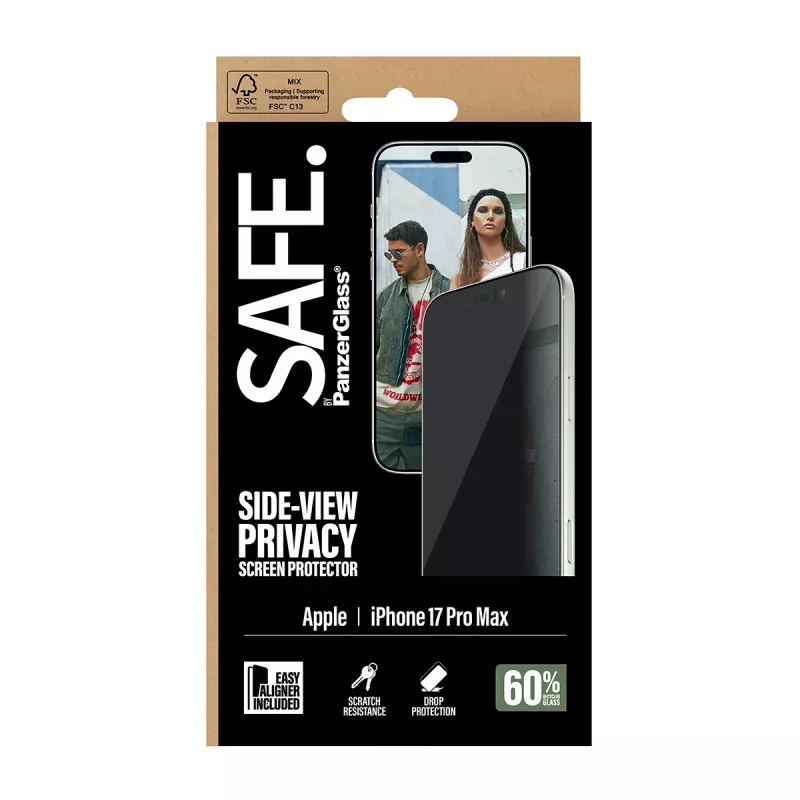 PanzerGlass SAFE. by ® 2-Way Privacy Screen Protector iPhone 17 Pro Max | Ultra-Wide Fit w. EasyAligner