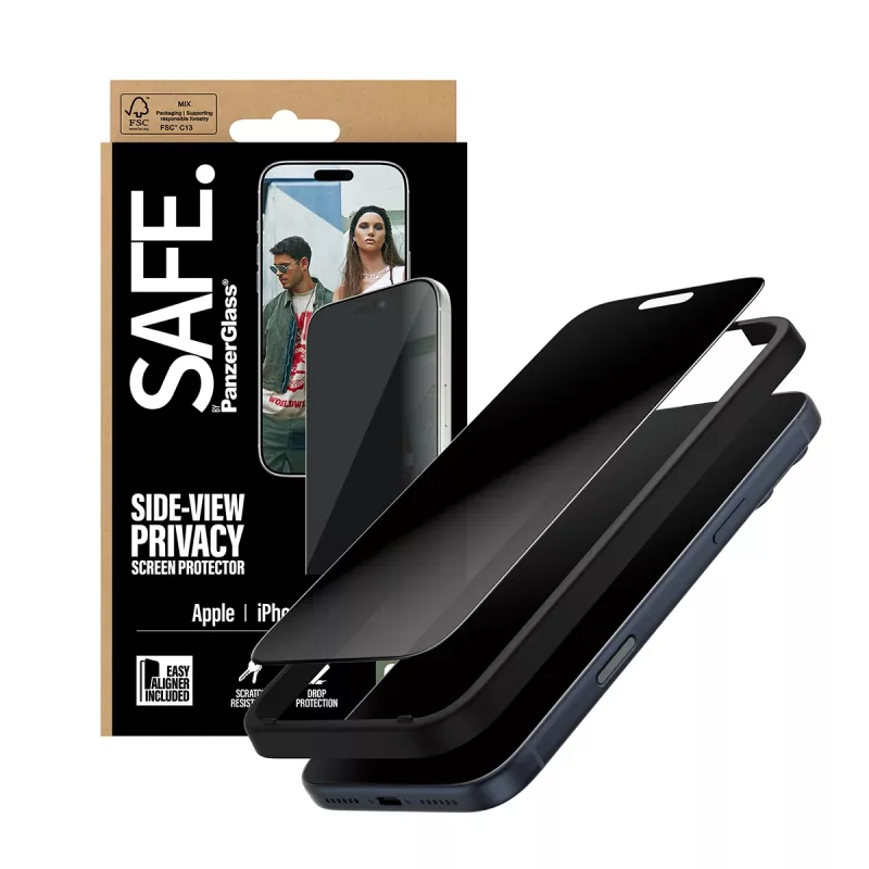 PanzerGlass SAFE. by ® 2-Way Privacy Screen Protector iPhone 17 Pro Max | Ultra-Wide Fit w. EasyAligner