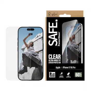 PanzerGlass SAFE. by ® ekrāna aizsargs iPhone 17 | iPhone 16 Pro | Ultra-Wide Fit ar EasyAligner