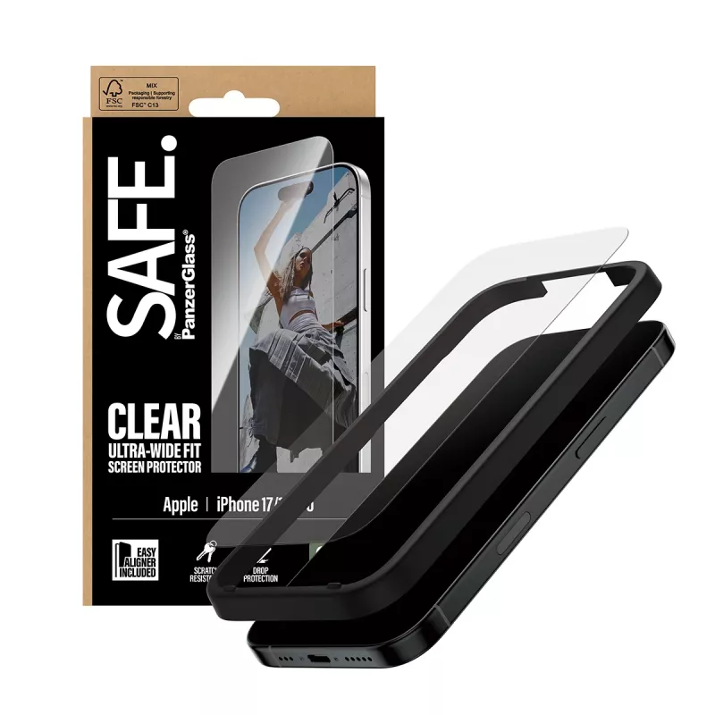 PanzerGlass SAFE. by ® ekrāna aizsargs iPhone 17 | iPhone 16 Pro | Ultra-Wide Fit ar EasyAligner