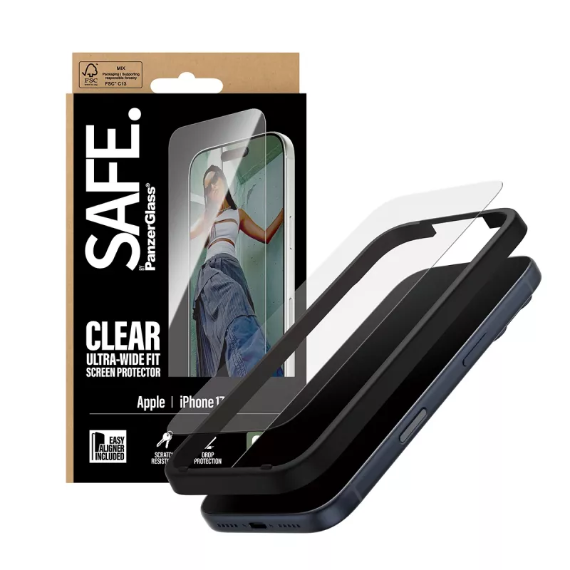 PanzerGlass SAFE. by ® ekrāna aizsargs iPhone 17 Pro | Ultra-Wide Fit ar EasyAligner