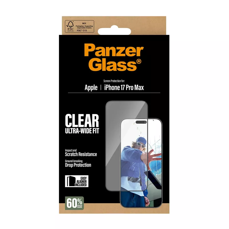 PanzerGlass ® Ekrāna aizsargs iPhone 17 Pro Max | Ultra-Wide Fit ar EasyAligner