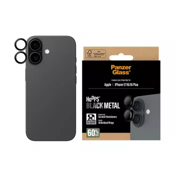PanzerGlass® Hoops® Kameras lēcu aizsargs melns iPhone 17 | iPhone 16 | 16 Plus