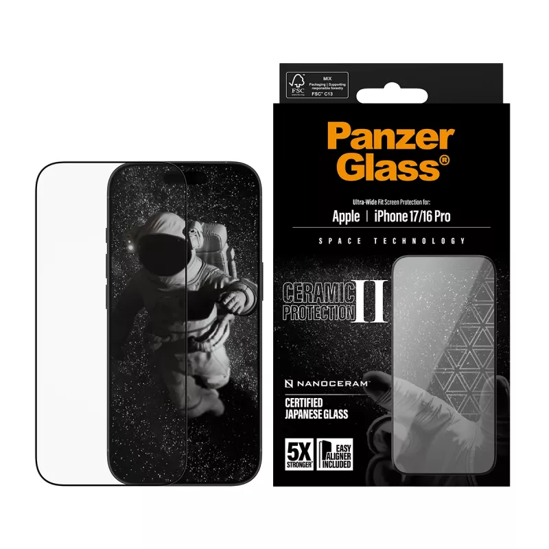 PanzerGlass ® Ceramic II ekrāna aizsargs iPhone 17 | iPhone 16 Pro | Ultra-Wide Fit ar EasyAligner