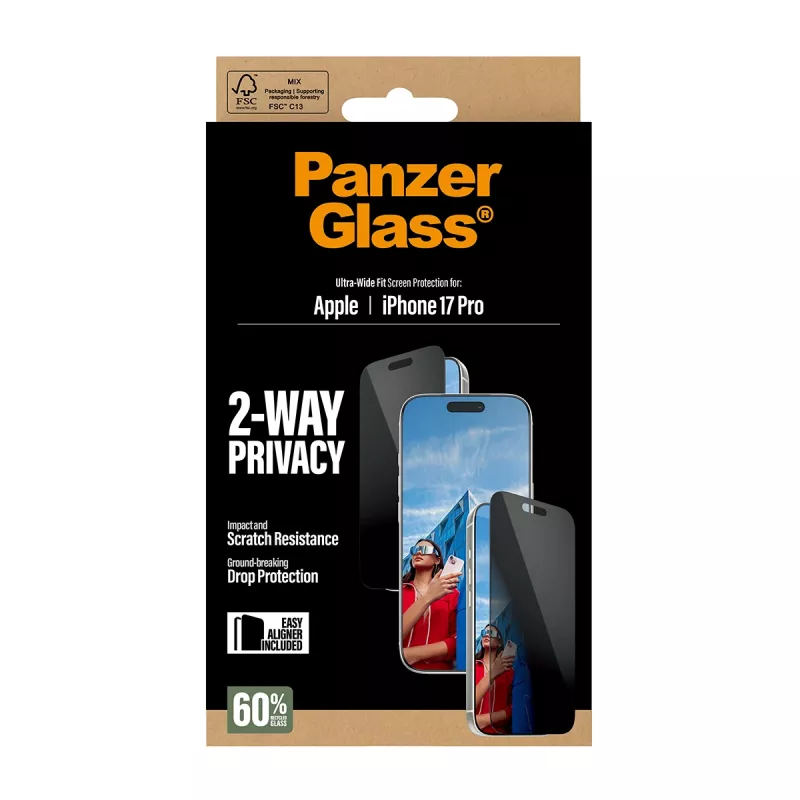 PanzerGlass ® 2-Way Privacy Screen Protector iPhone 17 Pro | Ultra-Wide Fit ar EasyAligner