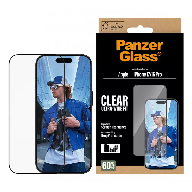 PanzerGlass® Ekrāna aizsargs iPhone 17 | iPhone 16 Pro | Ultra-Wide Fit ar EasyAligner