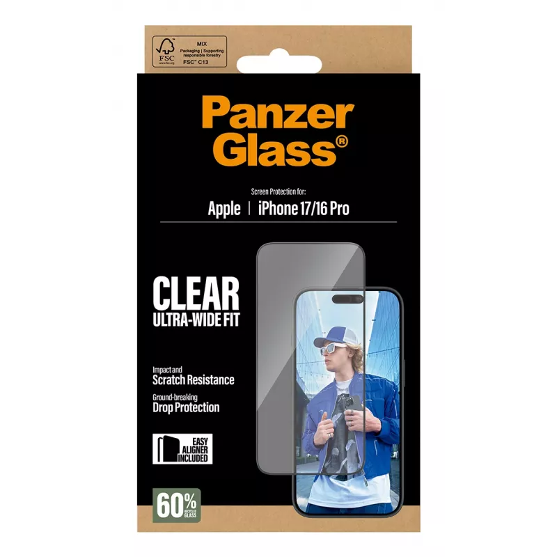 PanzerGlass® Ekrāna aizsargs iPhone 17 | iPhone 16 Pro | Ultra-Wide Fit ar EasyAligner