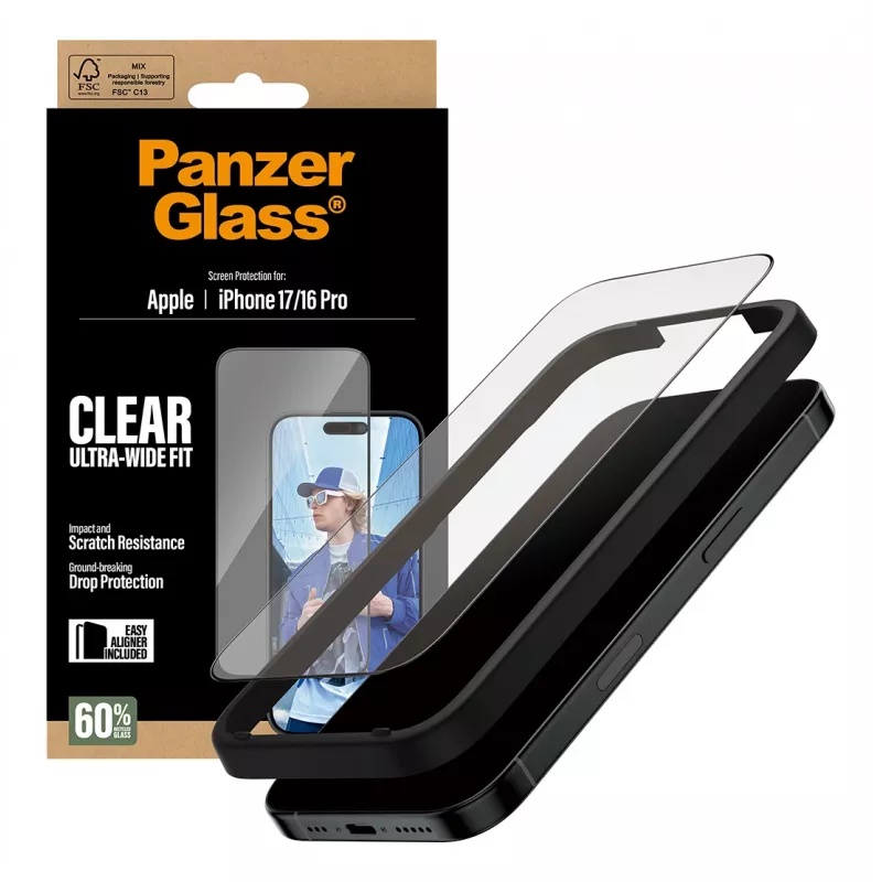 PanzerGlass® Ekrāna aizsargs iPhone 17 | iPhone 16 Pro | Ultra-Wide Fit ar EasyAligner