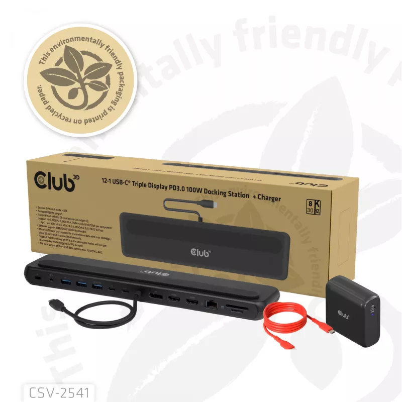Dokstacija club 3d CSV-2541 USB-C ar HDMI un DisplayPort izejām