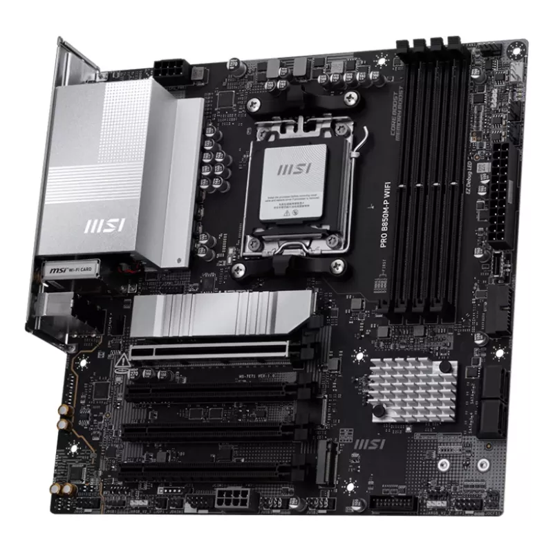 Mātesplate MSI PRO B850M-P WIFI micro ATX, AMD B850, Socket AM5, 4×DDR5 DIMM, 3×M.2, Wi‑Fi 7, 5Gb LAN