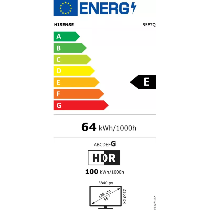 LED televizors Hisense 55E7Q 55 collu QLED 4K UHD (3840x2160), VIDAA, Wi‑Fi, Bluetooth, HDR10, 60Hz, 20W, Melns