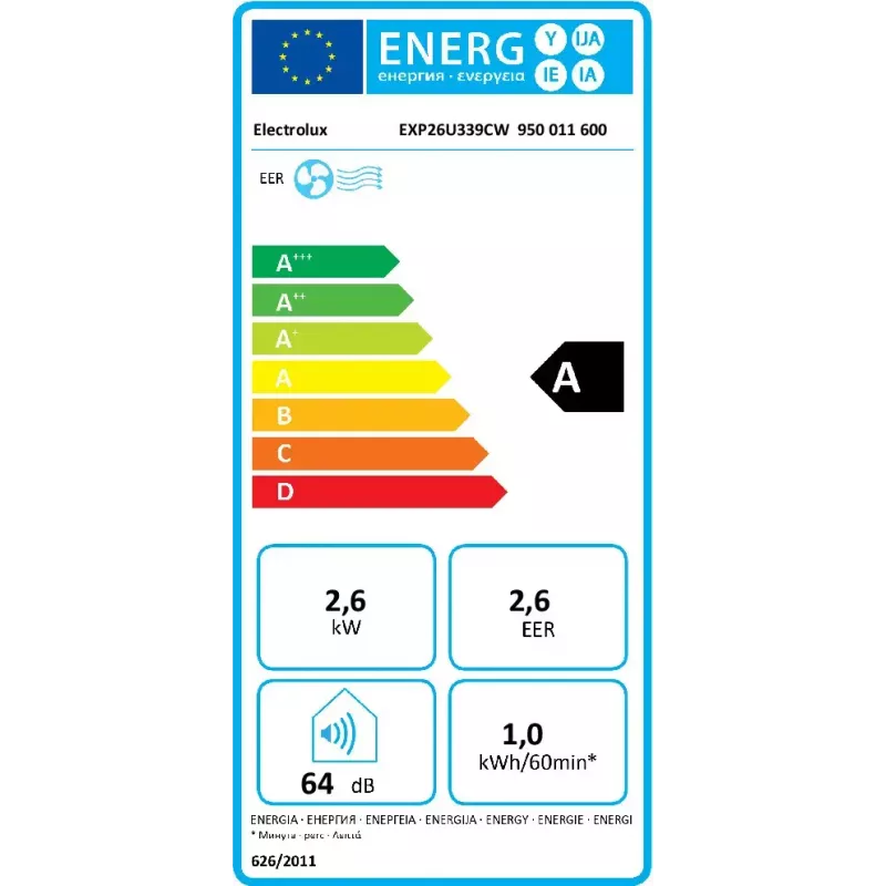 Electrolux EXP26U339CW pārnēsājamais gaisa kondicionieris 64 dB Balts