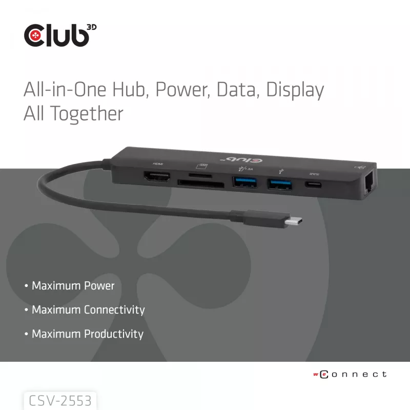 CLUB3D CSV-2553 saskarnes centrmezgls USB Type-C 5000 Mbit/s Melns