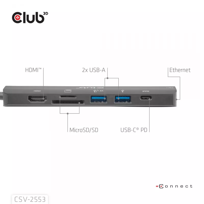 CLUB3D CSV-2553 saskarnes centrmezgls USB Type-C 5000 Mbit/s Melns
