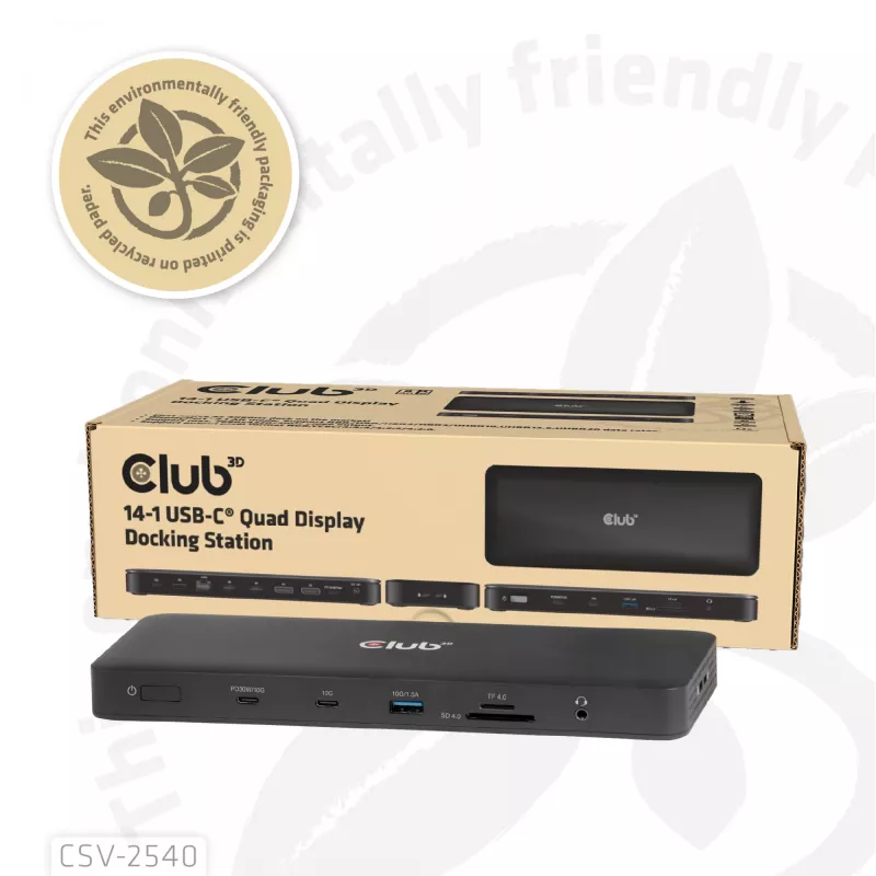 Doko stacija CLUB 3D 14-1 USB-C Quad Display USB4 ar 2× USB 2.0 portiem