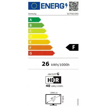 Samsung monitors 27 collas G5F1 Quad HD (2560x1440) VA LCD, 180 Hz, 1 ms MPRT, FreeSync, HDR10, regulējams statīvs, DisplayPort 1.4, 2×HDMI