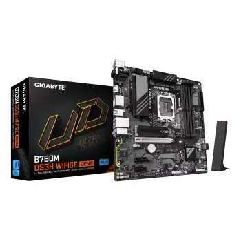 GIGABYTE B760M DS3H WIFI6E GEN5 mātesplate - atbalsta Intel Core 14. paaudzes CPU, 6+2+1 fāžu digitālais VRM, līdz 5600MHz DDR5, 2xPCIe 4.0 M.2, Wi-Fi 6E, 2.5GbE LAN, USB 3.2 Gen2
