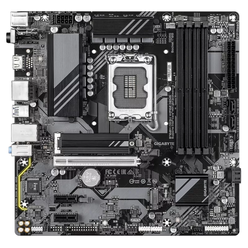 GIGABYTE B760M DS3H WIFI6E GEN5 mātesplate - atbalsta Intel Core 14. paaudzes CPU, 6+2+1 fāžu digitālais VRM, līdz 5600MHz DDR5, 2xPCIe 4.0 M.2, Wi-Fi 6E, 2.5GbE LAN, USB 3.2 Gen2