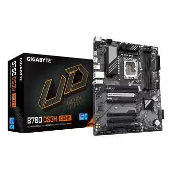 GIGABYTE B760 DS3H GEN5 mātesplate - atbalsta Intel Core 14. paaudzes CPU, 8+2+1 fāžu digitālais VRM, līdz 5600MHz DDR5, 2xPCIe 4.0 M.2, 1GbE LAN, USB 3.2 Gen 2x2