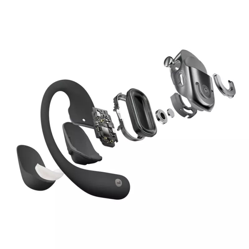 SHOKZ OpenFit 2+ austiņas, bezvadu, auss āķa tipa, ievietojamas, zvani/mūzika, Bluetooth, melnas