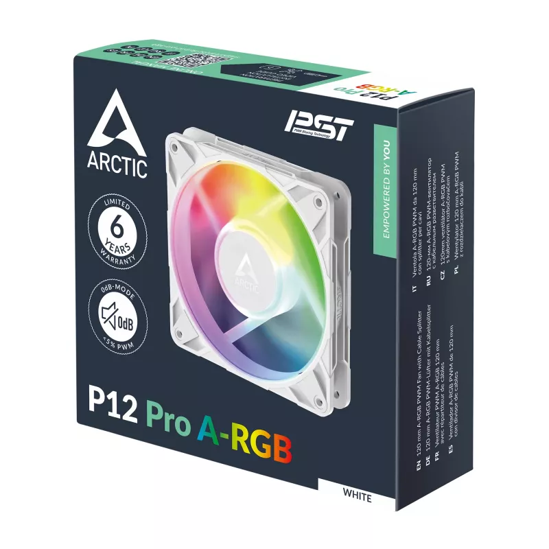 ARCTIC Freezer P12 Pro A-RGB (Balts) - 120 mm A-RGB PWM ventilators ar kabeļa sadalītāju