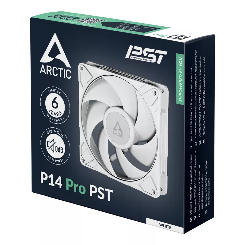 ARCTIC P14 Pro PST (balts) 140 mm PWM ventilators ar kabeļa sadalītāju