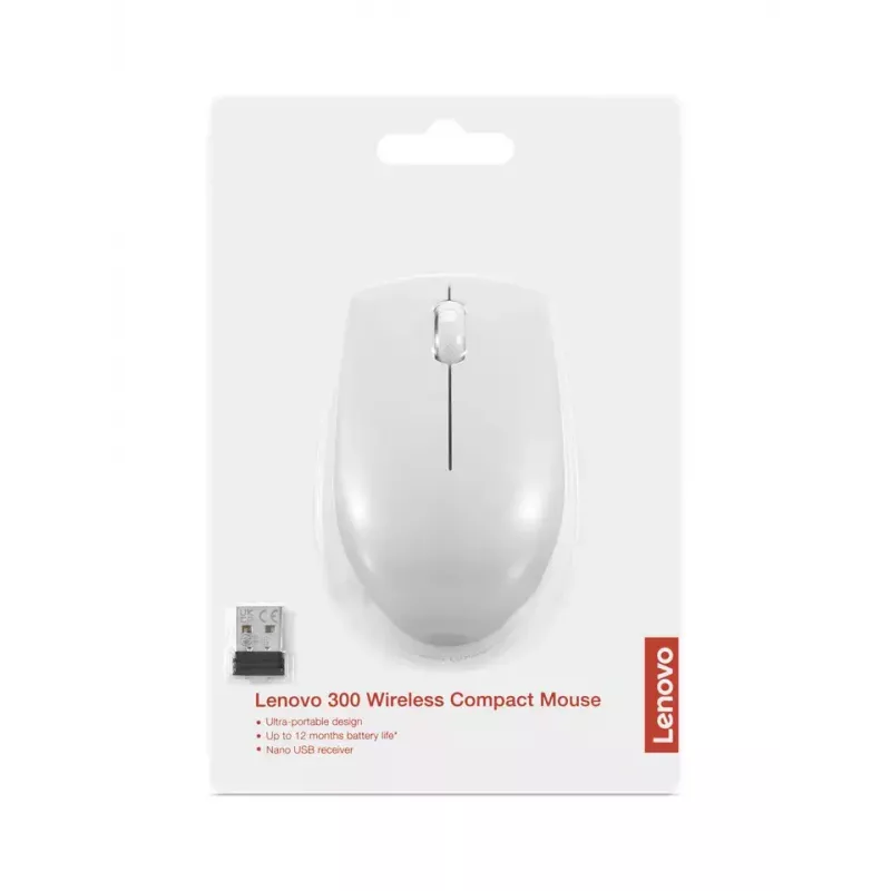 Bezvadu kompaktā pele Lenovo Compact Mouse ar bateriju — ambidekstra, 1000 DPI, RF bezvadu, 3 pogas, pelēka