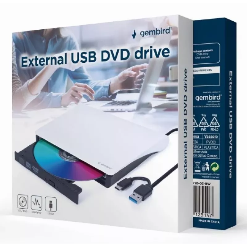 GEMBIRD External USB DVD Drive, Melns-Balts