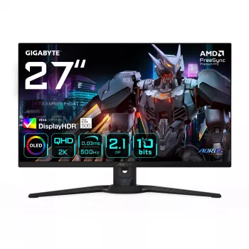 GIGABYTE AORUS FO27Q5P OLED QHD Spēļu Monitors - 2560 x 1440, 500Hz, 0,03ms, KVM, 300 cd/m², FreeSync Premium Pro, DisplayHDR True Melns 500, DisplayPort 2.1