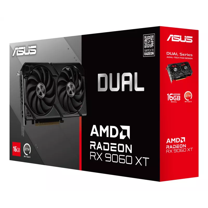 Grafikas karte ASUS Dual Radeon RX 9060 XT 16 GB GDDR6, 128 bitu, PCIe 5.0, 2 ventilatori